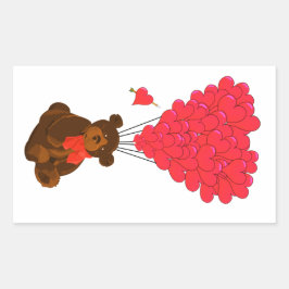 テディベアとハートバルーン 長方形シール