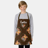 テディベアとバタフライを茶色に エプロン (着用した状態)