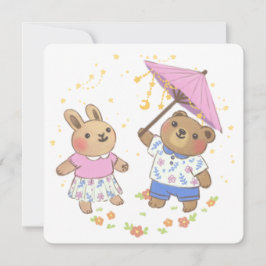 テディベアとバニーアンダーザスターズイラストレーション 招待状