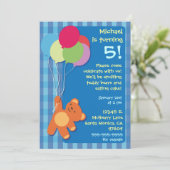 テディベアとバルーンの誕生日パーティーの招待 招待状 (スタンド正面)