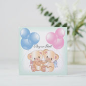 テディベアとバルーン性別によるパーティー招待の表示 招待状 (スタンド正面)