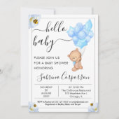 テディベアとバルーン男の子の赤ちゃんシャワー 招待状 (正面)