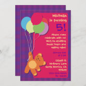 テディベアとバルーン誕生日パーティーへの招待 招待状 (正面/裏面)