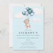 テディベアとバルーン誕生日パーティーへの招待 招待状 (正面)