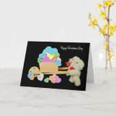 テディベアとバレンタインハートの車いす カード (黄色い花)