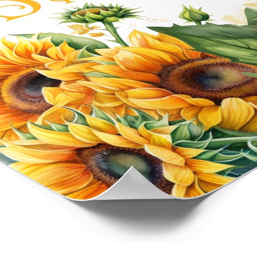 テディベアとヒマワリ赤ちゃんシャワー ポスター (角)