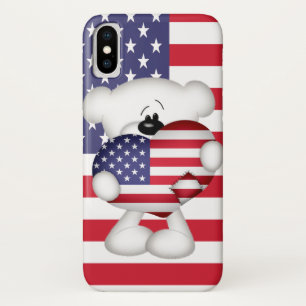 テディベアとビッグ米国国旗のハート iPhone X ケース
