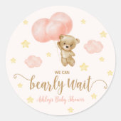テディベアとピンクバルーン赤ちゃんシャワーのお気に入り ラウンドシール (正面)