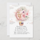 テディベアとフローラホットエアバルーンキッド誕生日 招待状 (正面)