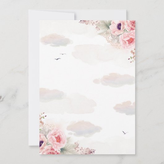 テディベアとフローラホットエアバルーンキッド誕生日 招待状 (裏面)