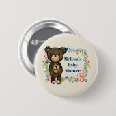 テディベアとフローラリースベビーシャワー 缶バッジ (正面&裏面)