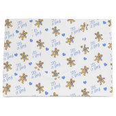 テディベアとブルーハートベビーシャワー ラージペーパーバッグ (正面)