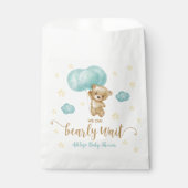 テディベアとブルーバルーン赤ちゃんシャワー フェイバーバッグ (正面)