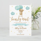 テディベアとブルーバルーン赤ちゃんシャワー 招待状 (スタンド正面)