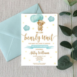 テディベアとブルーバルーン赤ちゃんシャワー 招待状