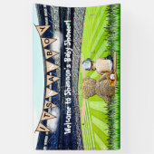 テディベアとベビー野球場ベビーシャワー 横断幕 (縦)