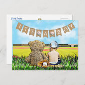 テディベアとベビー野球少年の赤ちゃんシャワー ポストカード (正面/裏面)