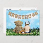 テディベアとベビー野球少年の赤ちゃんシャワー ポストカード (正面/裏面)