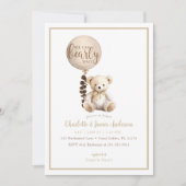 テディベアとユーカリプタスバルーンベイビーシャワー 招待状 (正面)