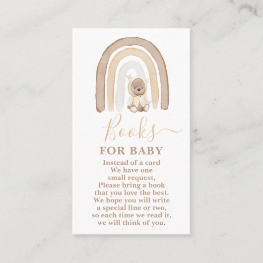 テディベアとレインボーブック男の赤ちゃんカード エンクロージャーカード (正面)