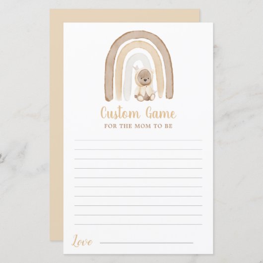 テディベアとレインボーベビーシャワーカスタムゲーム (正面/裏面)