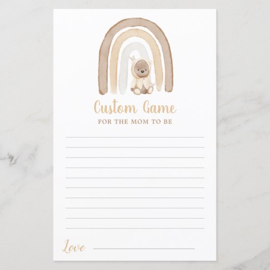テディベアとレインボーベビーシャワーカスタムゲーム (正面)