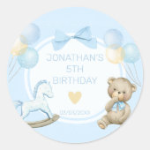 テディベアとロッキングホース ラウンドシール (正面)