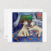 テディベアと一緒にベッドに横になるウェルシュテリア ポストカード (正面/裏面)