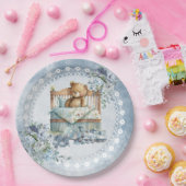 テディベアと埃っぽい青い花の男の子の赤ちゃんシャワー ペーパープレート (パーティー)