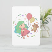 テディベアと少女のイラスト 招待状 (スタンド正面)