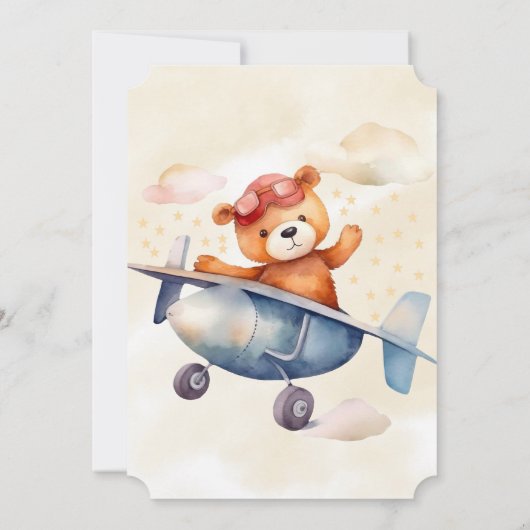 テディベアと彼の飛行機1歳の誕生日パーティー 招待状 (裏面)