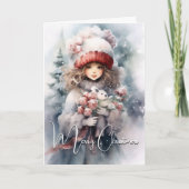 テディベアと愛らしいクリスマスの妖精 カード (正面)