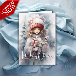 テディベアと愛らしいクリスマスの妖精 カード