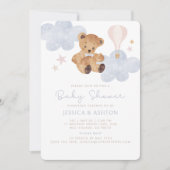 テディベアと気球の水彩 赤ちゃん歓迎会 招待状 (正面)
