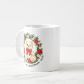 テディベアと花輪の赤ちゃんの初めてのクリスマス コーヒーマグカップ (正面左)