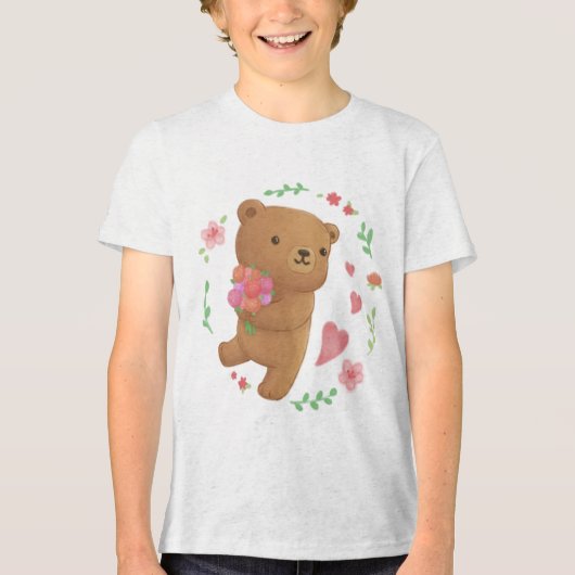 テディベアと花 トライブレンドＴシャツ (正面)