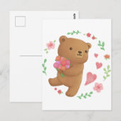 テディベアと花 ポストカード (正面/裏面)
