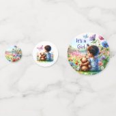 テディベアと赤ちゃんの女の子のベビーシャワー 女の子です コンフェッティ (裏面)