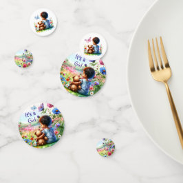 テディベアと赤ちゃんの女の子のベビーシャワー　女の子です コンフェッティ