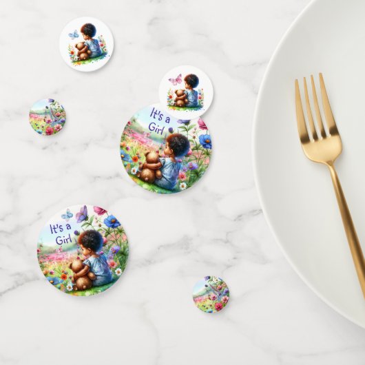 テディベアと赤ちゃんの女の子のベビーシャワー 女の子です コンフェッティ (グループ)