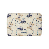 テディベアと車の男の赤ちゃんパターン バスマット (正面)