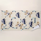 テディベアと車の男の赤ちゃんパターン ビーチタオル (正面)