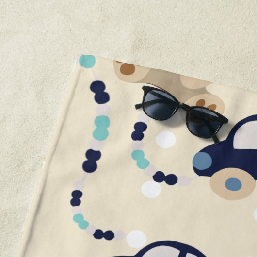 テディベアと車の男の赤ちゃんパターン ビーチタオル (インサイチュ)