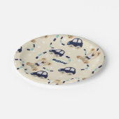 テディベアと車の男の赤ちゃんパターン ペーパープレート (アングル)