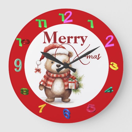 テディベアと過ごすクリスマス ラージ壁時計 (正面)