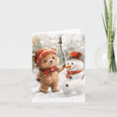 テディベアと雪だるま カード (正面)