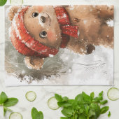 テディベアと雪だるま キッチンタオル (折り畳み)