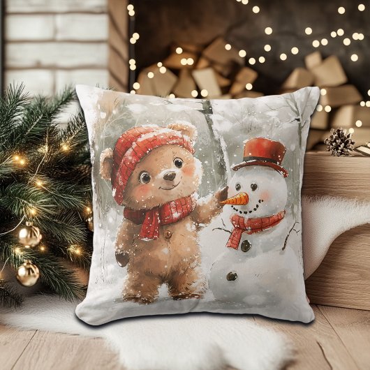 テディベアと雪だるま クッション
