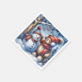 テディベアと雪だるま スタンダードカクテルナプキン (角)