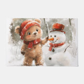 テディベアと雪だるま ドアマット (正面)